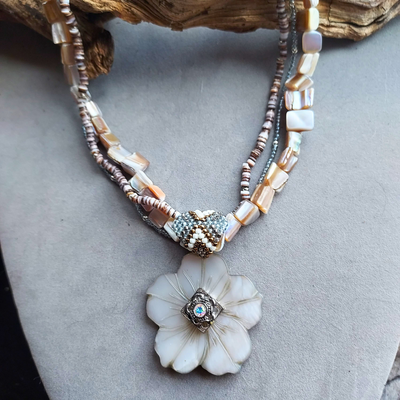"Gypsy Spirit" 3 Strand Mother of Pearl Necklace - Artisan Made