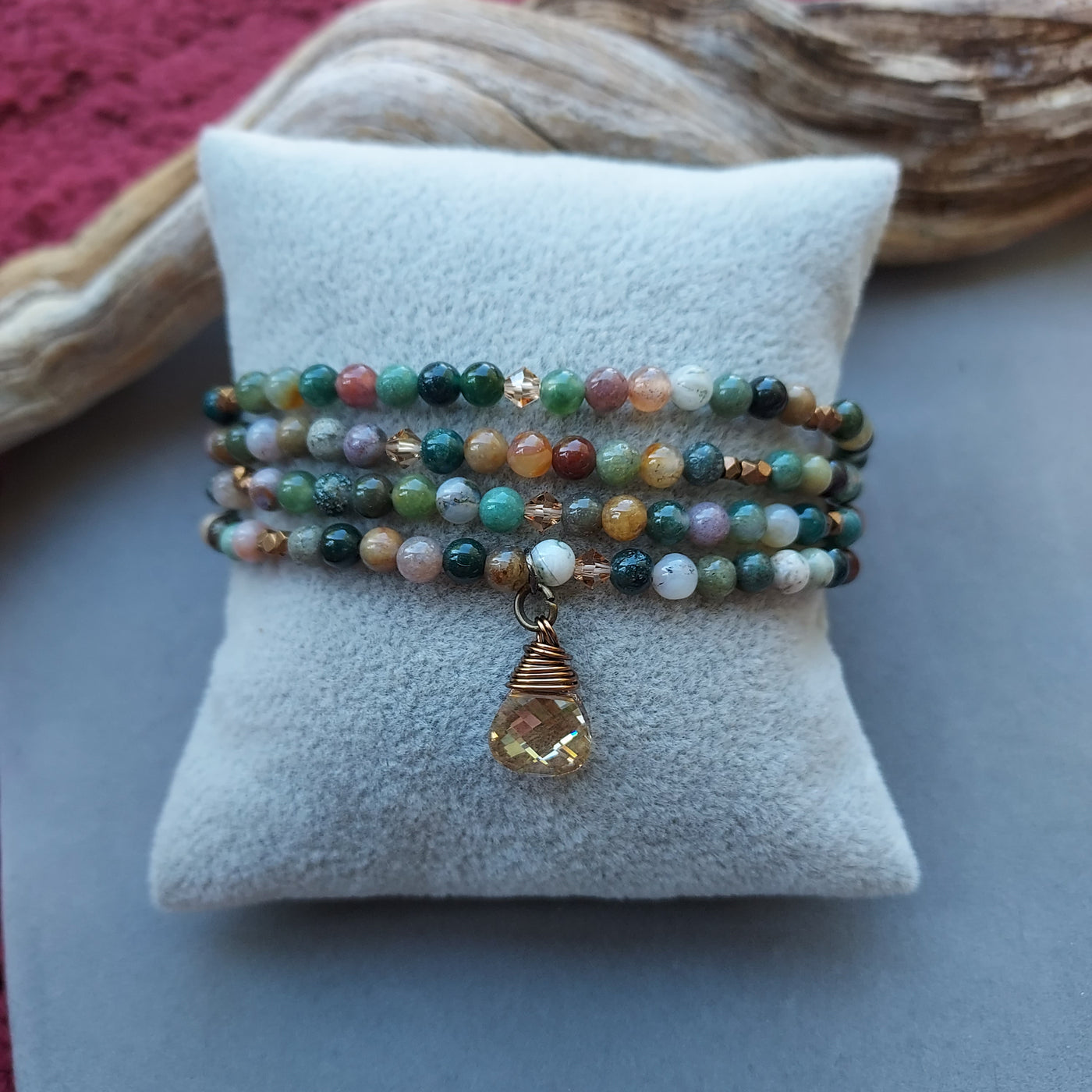 "Gypsy Spirit" Fancy Jasper & Crystal 4-5 Wrap Stretch Bracelet - Artisan Made