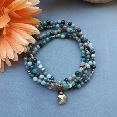 "Gypsy Spirit" Fancy Jasper & Crystal 4-5 Wrap Stretch Bracelet - Artisan Made