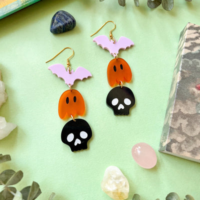 Halloween Triple Charm Acrylic Earrings - Artisan Made