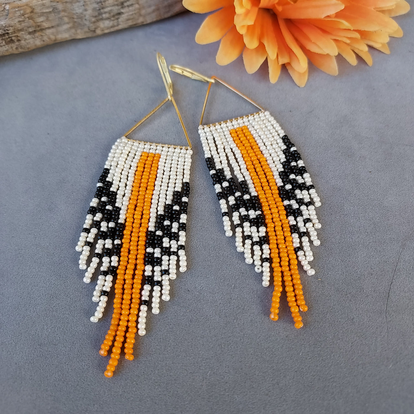 "Harvest Festival" Black & White Beaded Earrings - Artisan Made