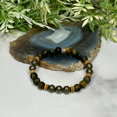 Hawk's Eye, Pyrite and Brecciated Jasper Unisex Bracelet - Artisan Made