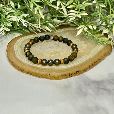 Hawk's Eye, Pyrite and Brecciated Jasper Unisex Bracelet - Artisan Made