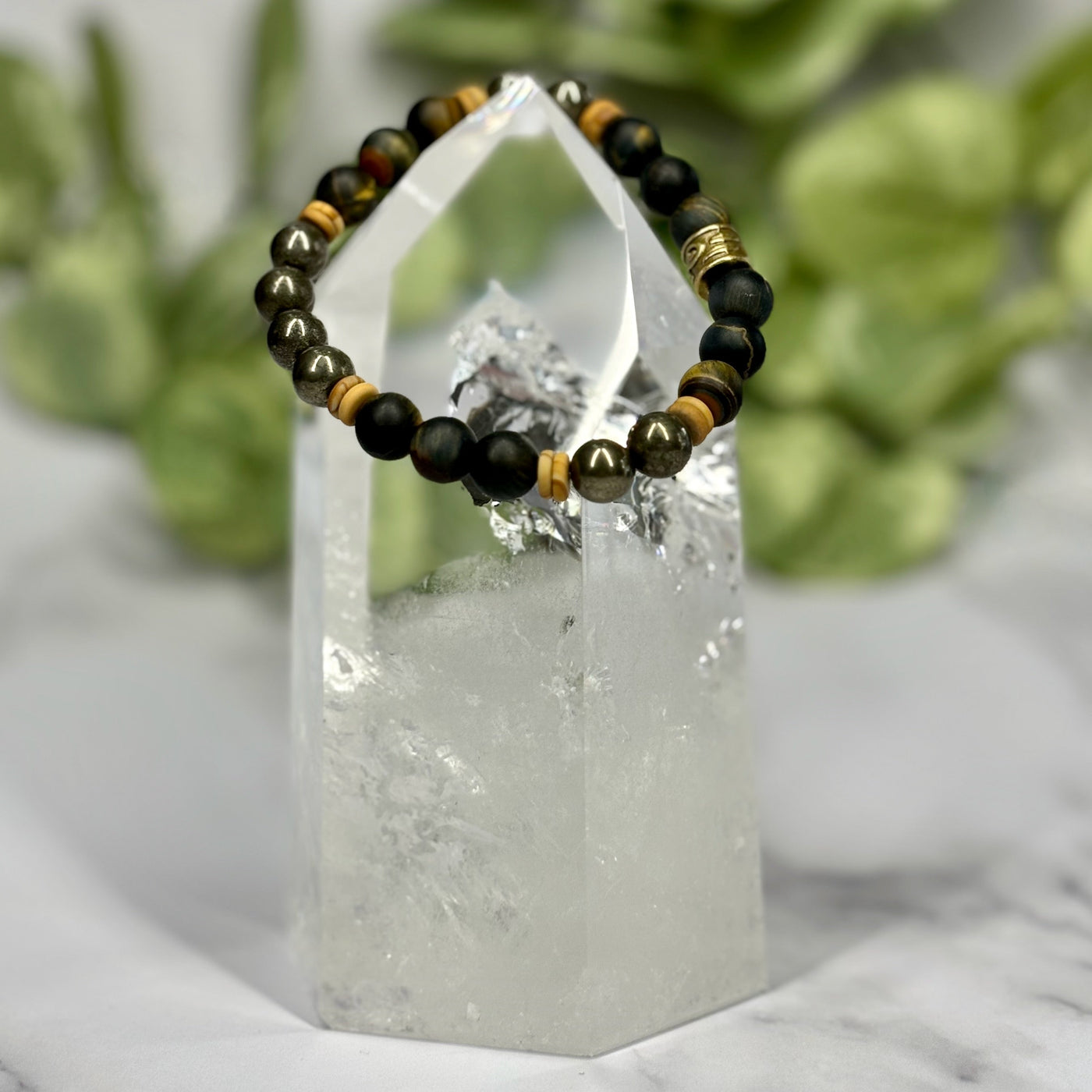 Hawk's Eye, Pyrite and Brecciated Jasper Unisex Bracelet - Artisan Made