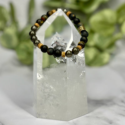 Hawk's Eye, Pyrite and Brecciated Jasper Unisex Bracelet - Artisan Made