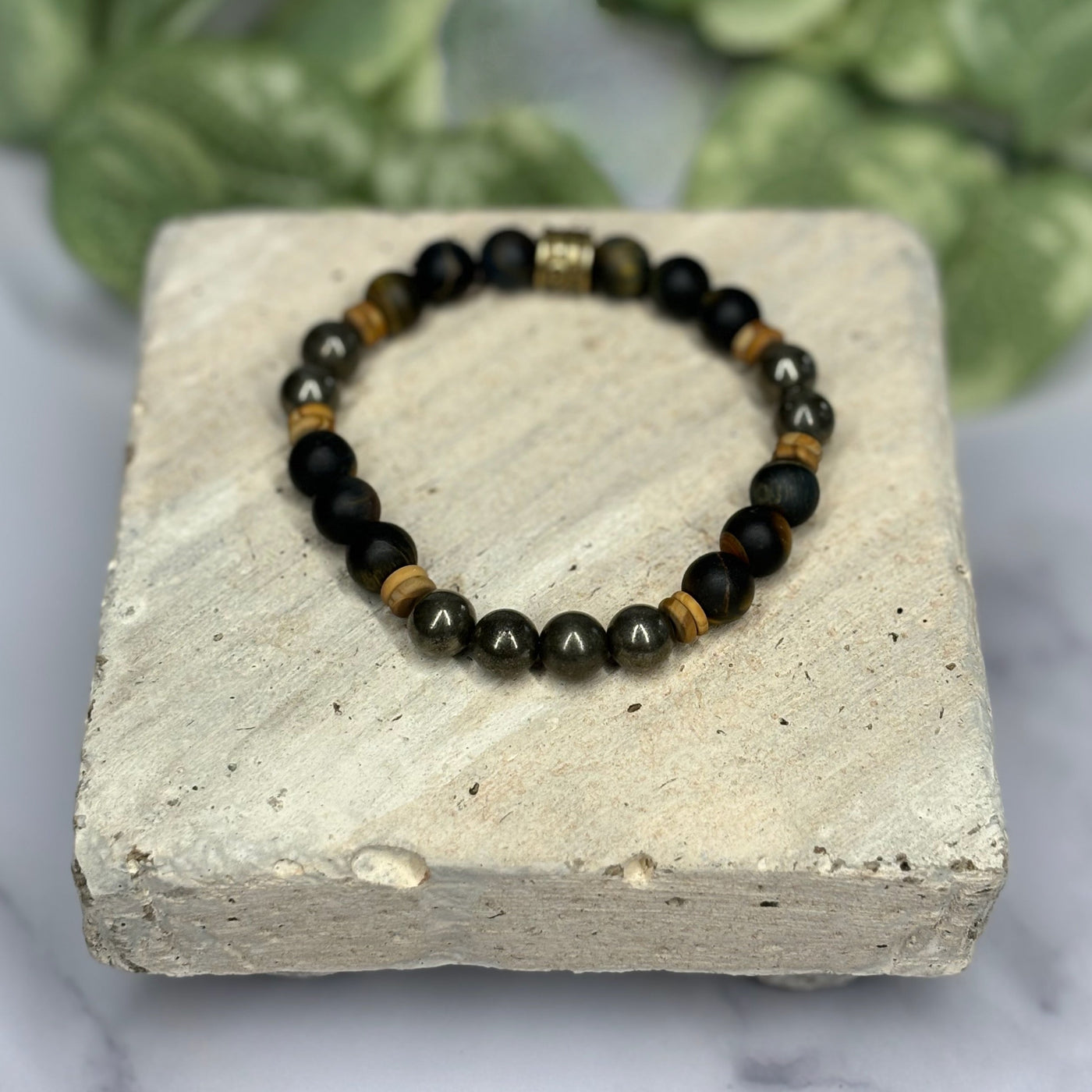 Hawk's Eye, Pyrite and Brecciated Jasper Unisex Bracelet - Artisan Made