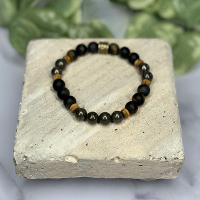 Hawk's Eye, Pyrite and Brecciated Jasper Unisex Bracelet - Artisan Made