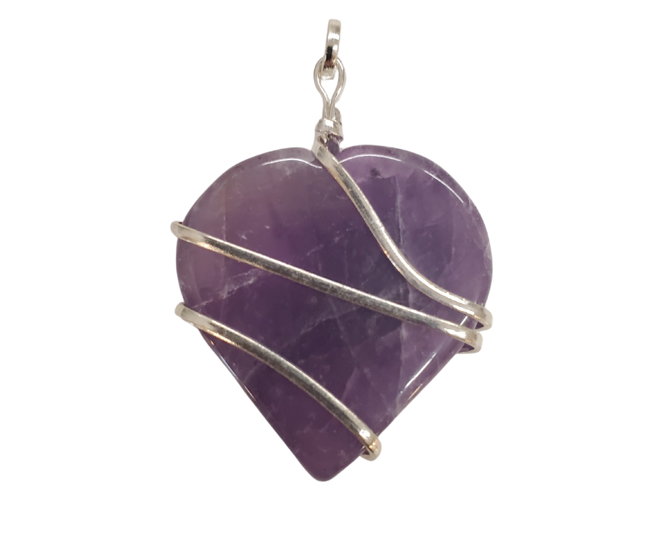 Heart Pendant Wire Wrapped 1" - Amethyst, Clear and Rose Quartz