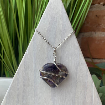 Heart Pendant Wire Wrapped 1" - Amethyst, Clear and Rose Quartz