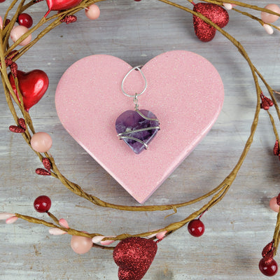 Heart Pendant Wire Wrapped 1" - Amethyst, Clear and Rose Quartz