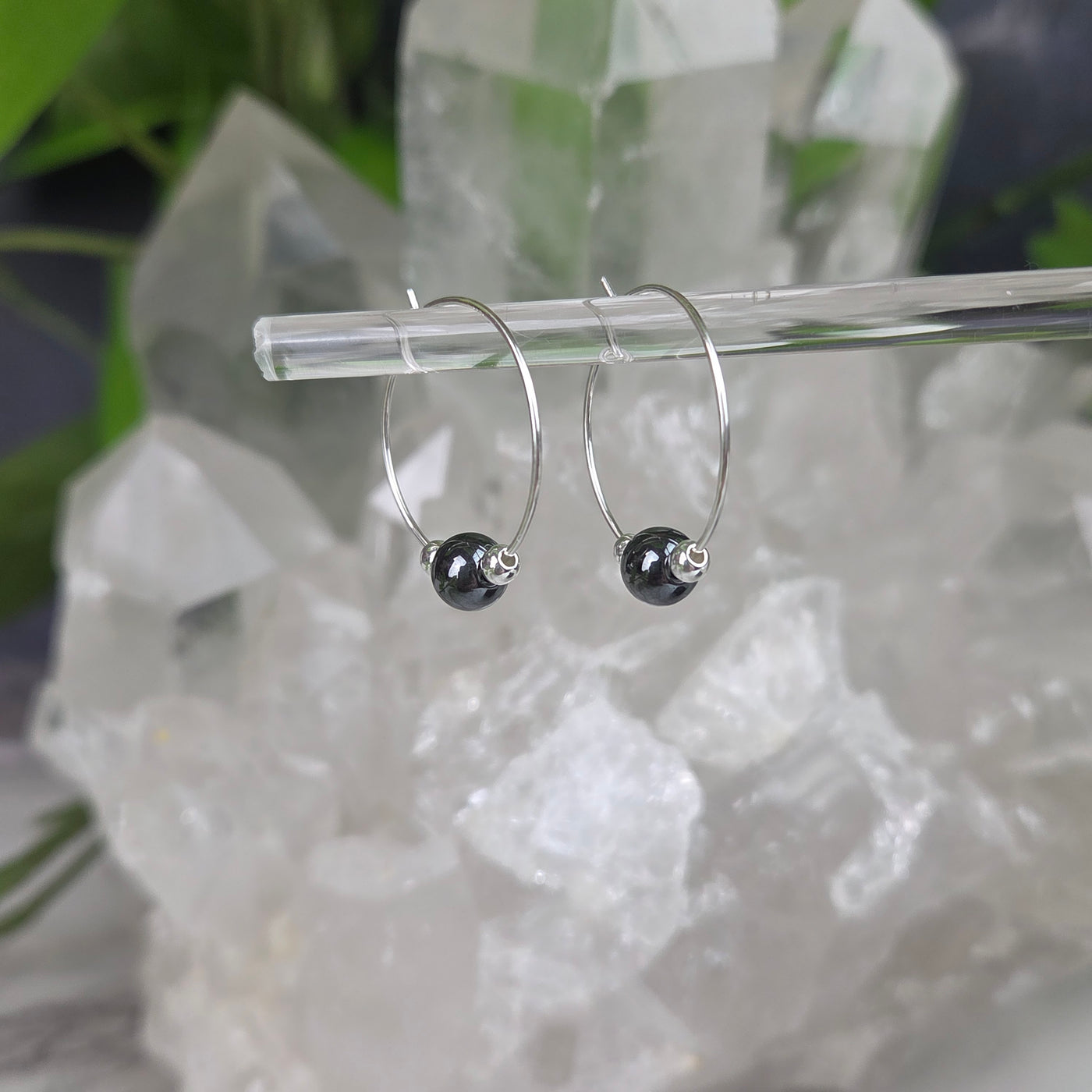 Hematite Sterling Silver Hoop Earrings - Artisan Made