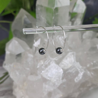 Hematite Sterling Silver Hoop Earrings - Artisan Made