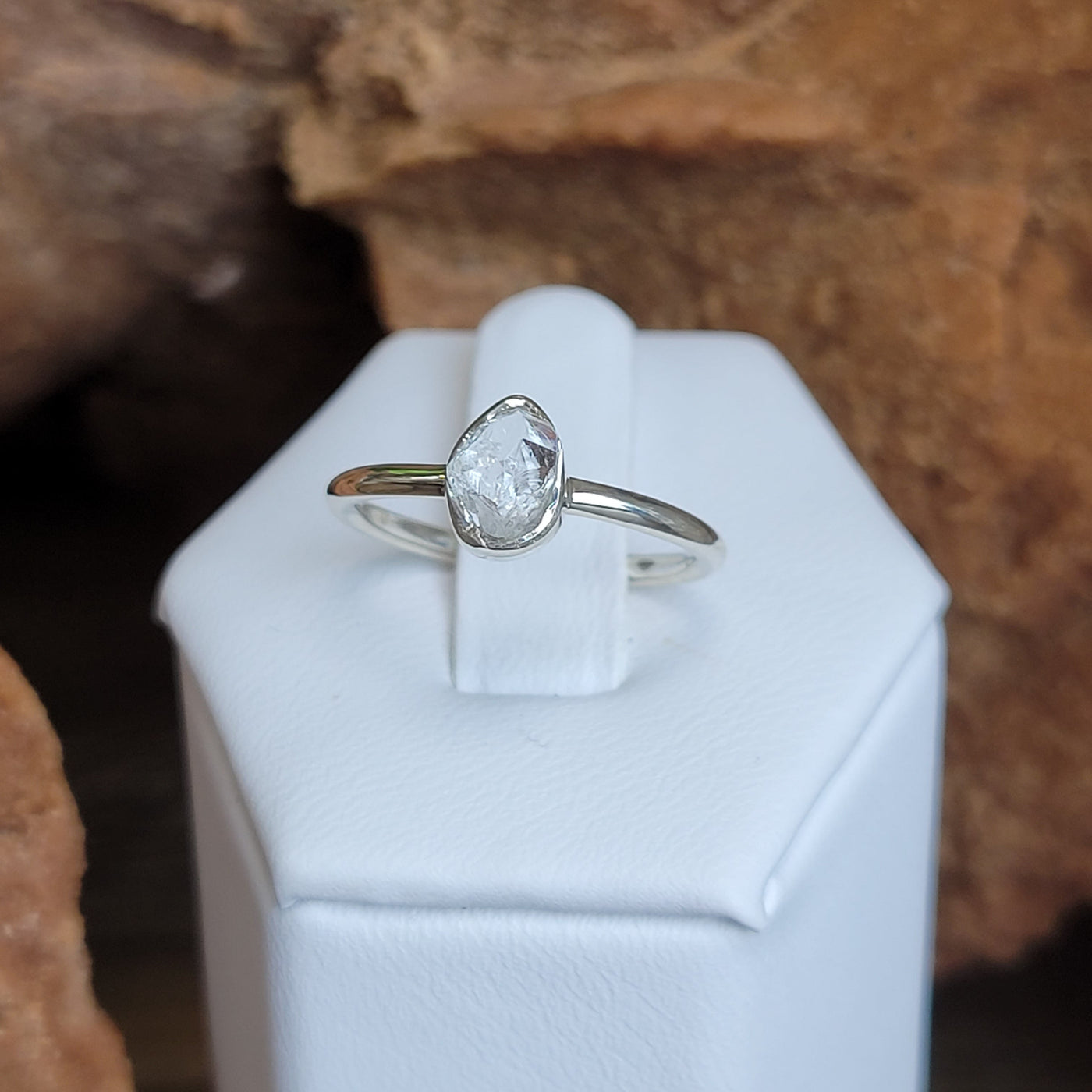 Herkimer Diamond Freeform sterling silver Bezel Ring Natural Cut Gemstone