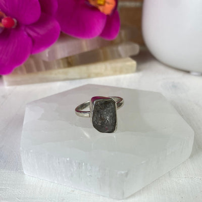 Herkimer Diamond Ring Natural .5" with sterling silver Sized Band