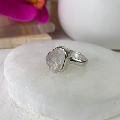 Herkimer Diamond Ring Natural .5" with sterling silver Sized Band