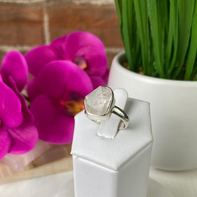 Herkimer Diamond Ring Natural .5" with Sterling Silver Sized Band