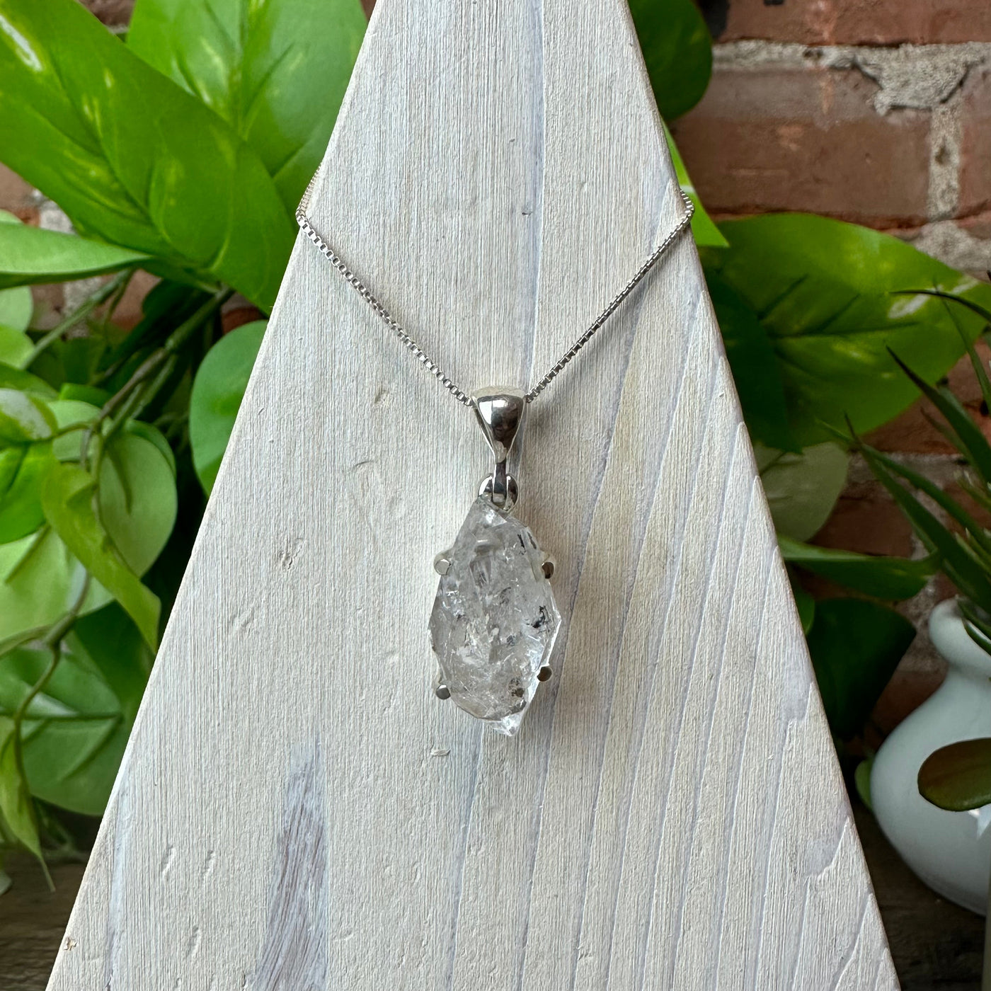 Herkimer Diamond Rough sterling silver Prong Pendant