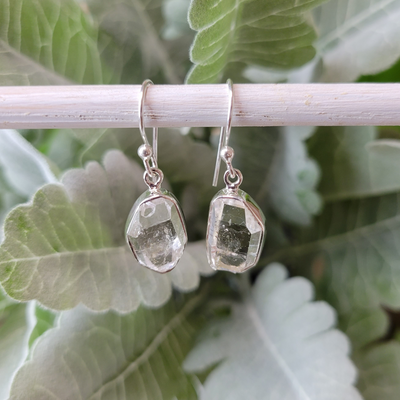 Herkimer Diamond sterling silver Earrings Bezel Set Rough .5" Gemstone