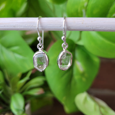 Herkimer Diamond sterling silver Earrings Bezel Set Rough .5" Gemstone