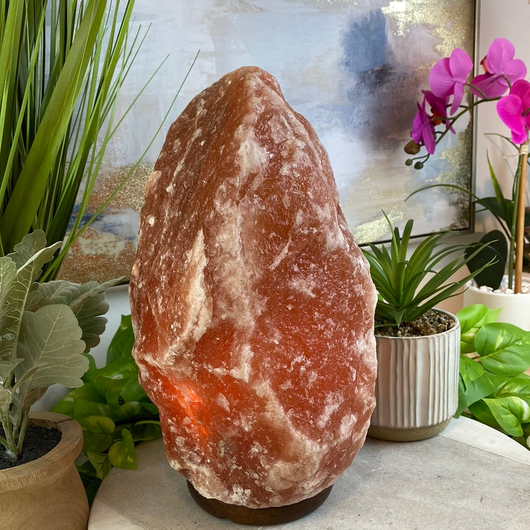 Himalayan Salt Lamp on Wooden Base - XL with bulb and cord
