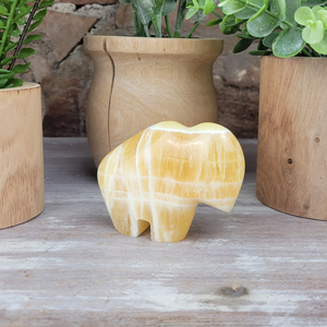 Honeycomb Calcite Carved Buffalo - 4x2.5"