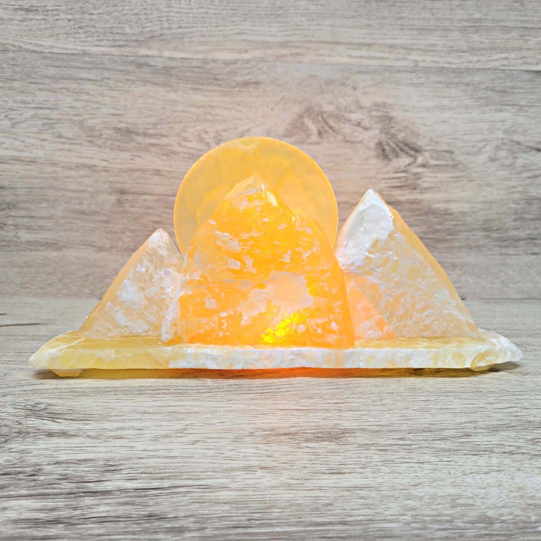 Honeycomb Calcite Mountain Range Lamp with bulb and cord