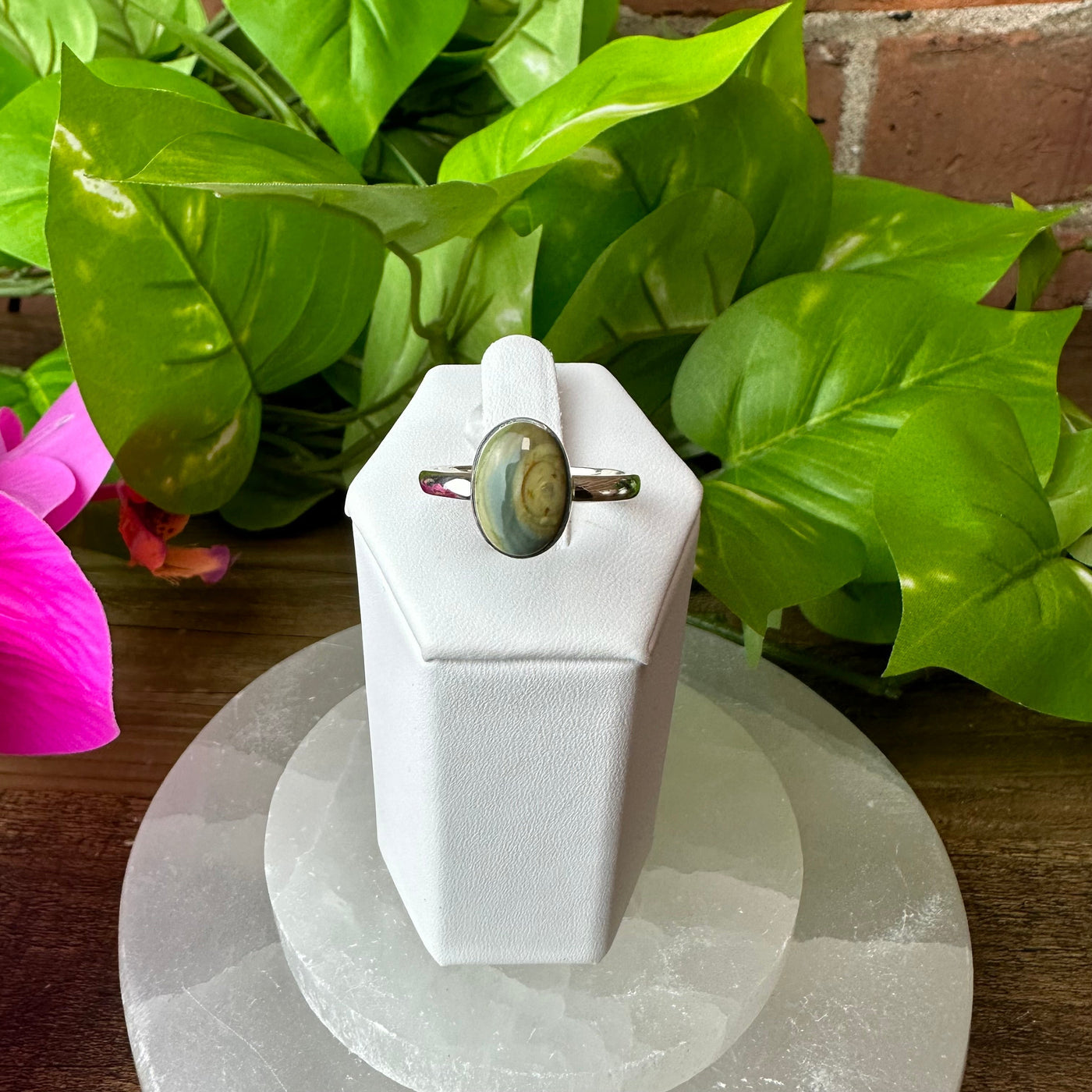 Imperial Jasper Polished Ring 0.5" in Sized sterling silver Band (Assorted Shapes)