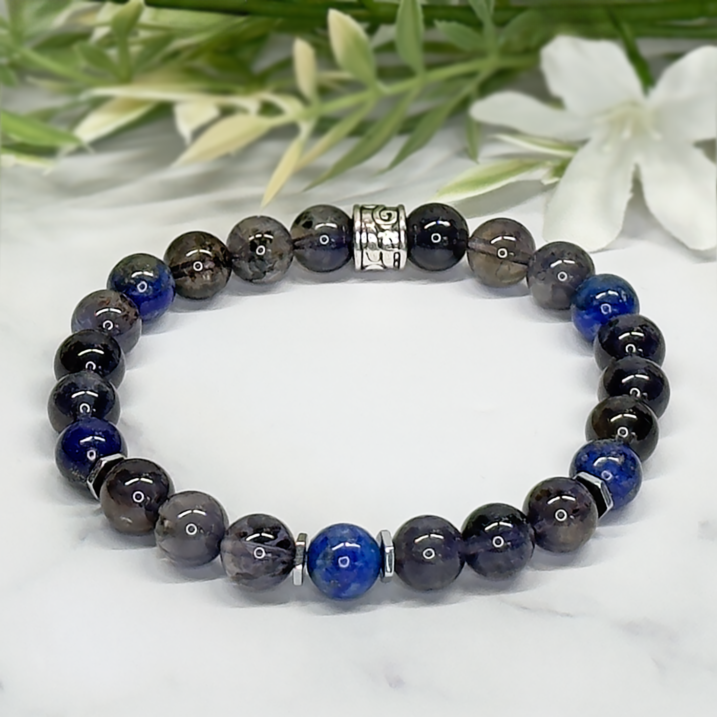 Iolite and Lapis Stretch Bracelet - Artisan Made