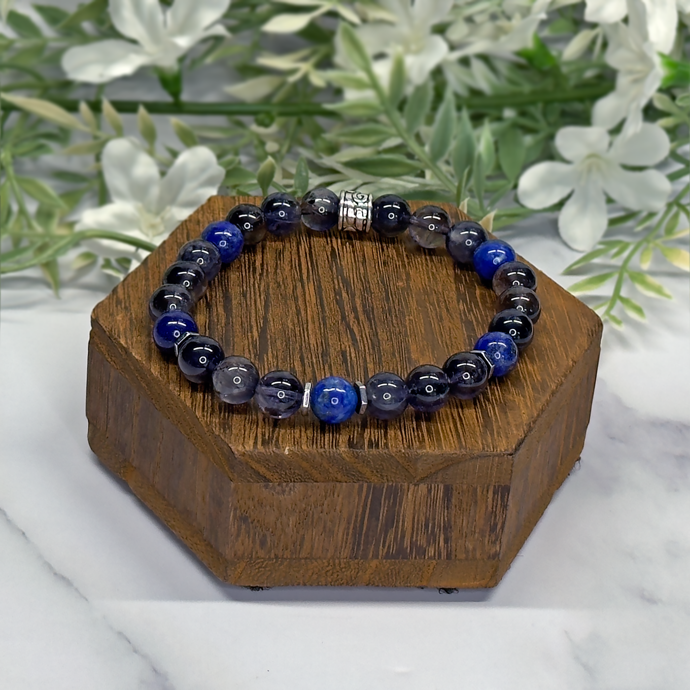 Iolite and Lapis Stretch Bracelet - Artisan Made
