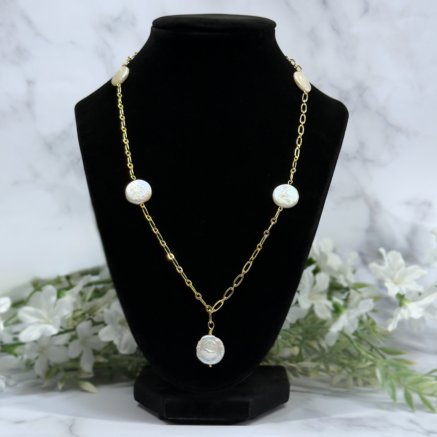 Iridescent Coin Pearl Necklace - Artisan Made