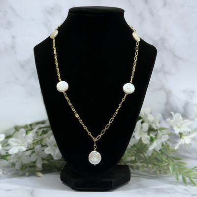 Iridescent Coin Pearl Necklace - Artisan Made