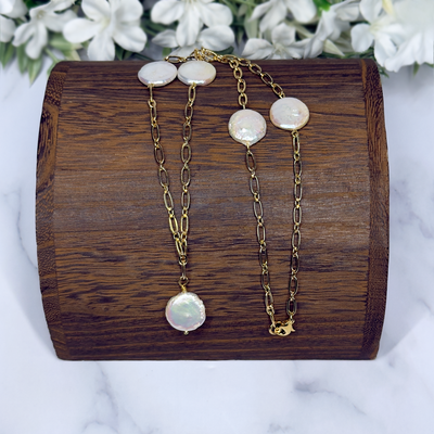 Iridescent Coin Pearl Necklace - Artisan Made