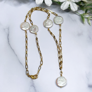 Iridescent Coin Pearl Necklace - Artisan Made
