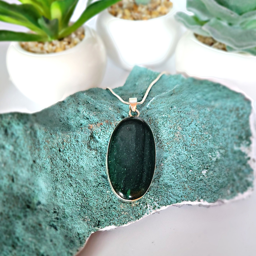 Jade sterling silver Pendant 2 x 1"
