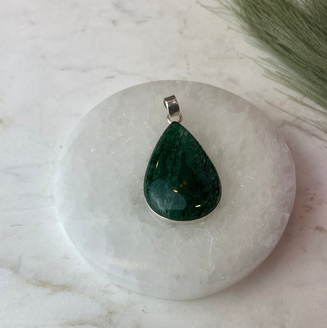 Jade sterling silver Pendant 2 x 1"