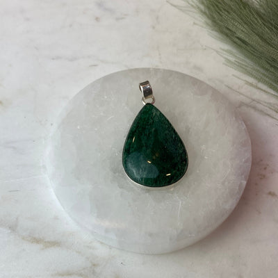 Jade sterling silver Pendant 2 x 1"