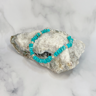 Kingman Turquoise Chips and Hill Tribe Sterling Silver Bracelet- Artisan Made