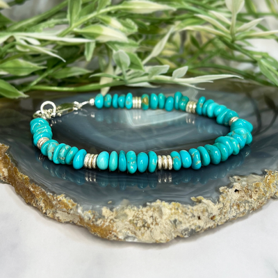 Kingman Turquoise Chips and Hill Tribe Sterling Silver Bracelet- Artisan Made