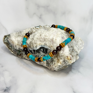 Kingman Turquoise, Garnet and Wood Jasper bracelet - Artisan Made