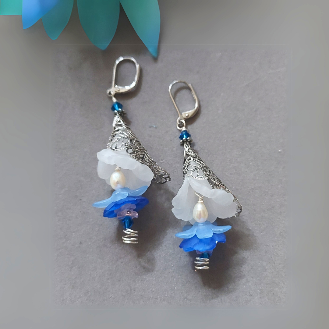 "Kiss the Sky" Pearl & Lily Filigree Earrings - Artisan Made