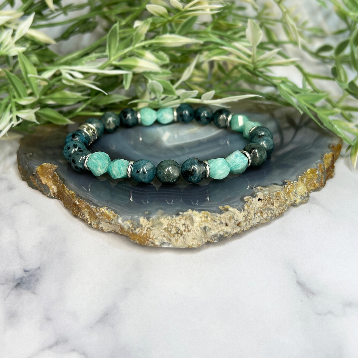 Kiwi Jasper and Amazonite Stretch Bracelet - Artisan Made