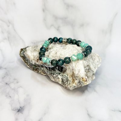 Kiwi Jasper and Amazonite Stretch Bracelet - Artisan Made