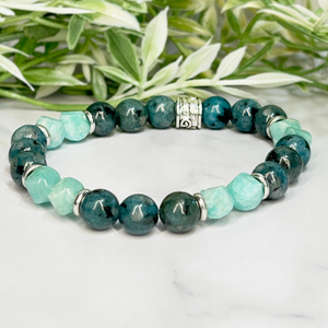 Kiwi Jasper and Amazonite Stretch Bracelet - Artisan Made