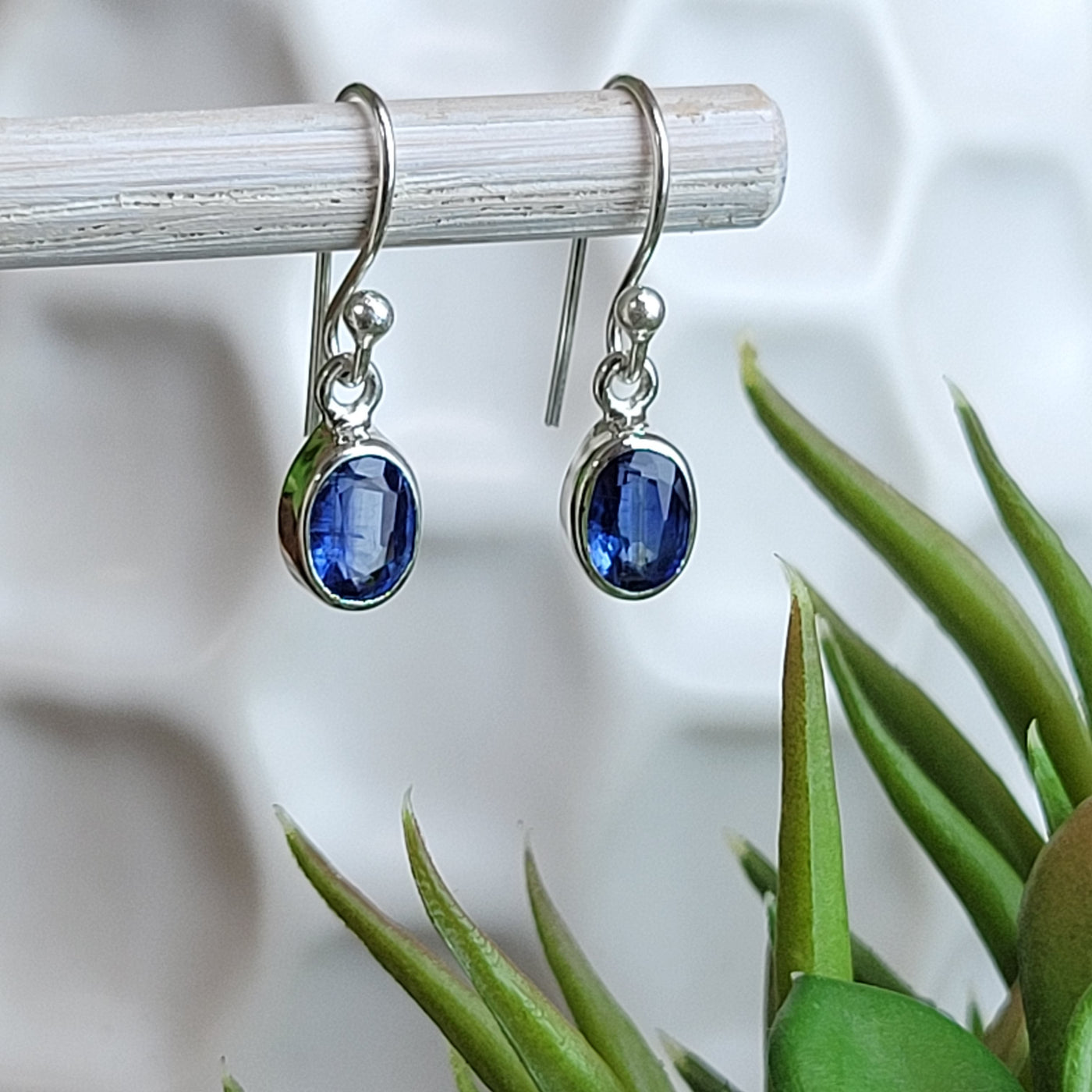 Kyanite Faceted Bezel Set sterling silver Earring .25" gemstone