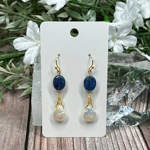 Kyanite & Pearl Earrings - Artisan Made