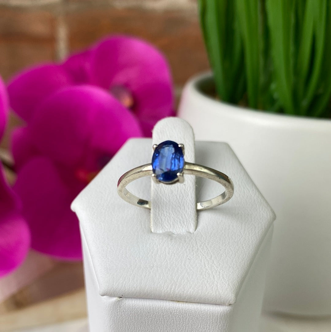 Kyanite Prong Oval Ring .25" with sterling silver Sized Band