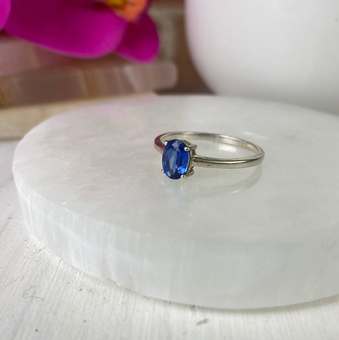 Kyanite Prong Oval Ring .25" with sterling silver Sized Band