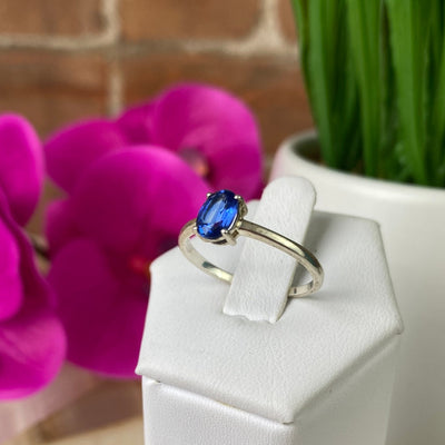 Kyanite Prong Oval Ring .25" with Sterling Silver Sized Band