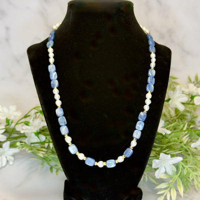 Kyanite and Fresh Water Pearl Necklace- Artisan Made