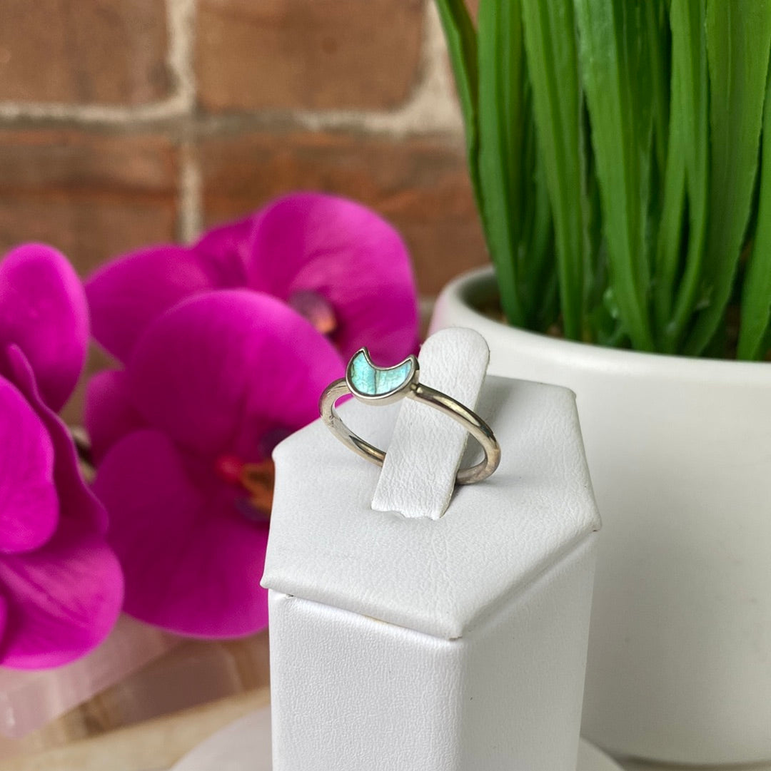 Labradorite Crescent Shaped Ring with Sterling Silver Sized Band